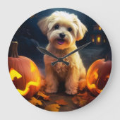 Halloween Yorkipoo met pompoenen eng Grote Klok (Voorkant)