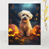 Halloween Yorkipoo met pompoenen eng Kaart (Gele Bloem)