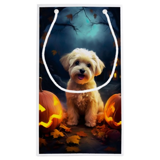 Halloween Yorkipoo met pompoenen eng Klein Cadeauzakje (Achterkant)
