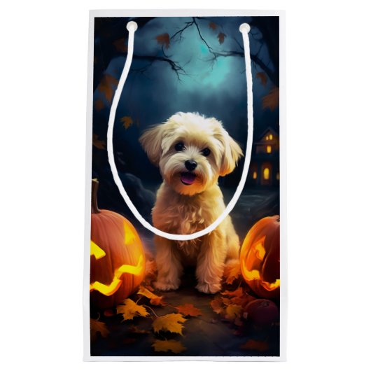 Halloween Yorkipoo met pompoenen eng Klein Cadeauzakje (Voorkant)