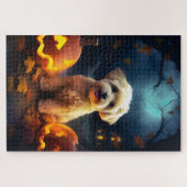 Halloween Yorkipoo met pompoenen eng Legpuzzel (Horizontaal)