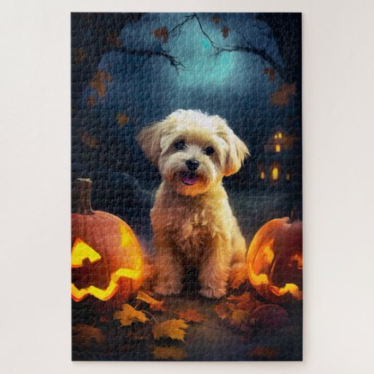 Halloween Yorkipoo met pompoenen eng Legpuzzel (Verticaal)