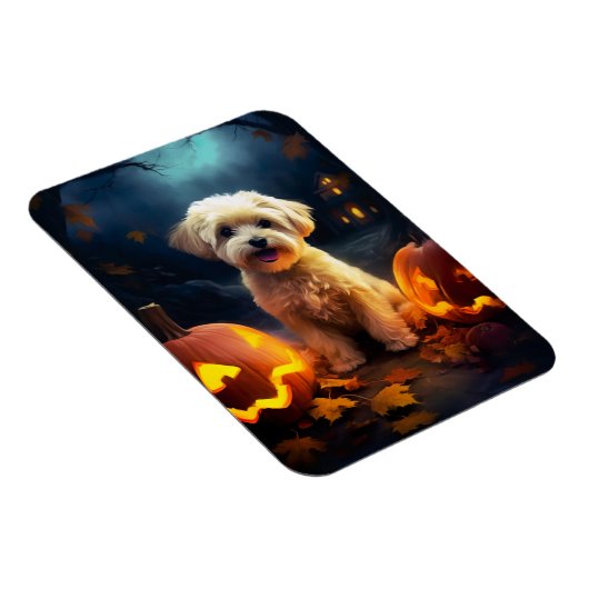 Halloween Yorkipoo met pompoenen eng Magneet (Rechterzijde)