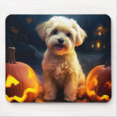 Halloween Yorkipoo met pompoenen eng Muismat (Voorkant)