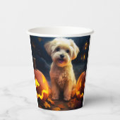Halloween Yorkipoo met pompoenen eng Papieren Bekers (Achterkant)