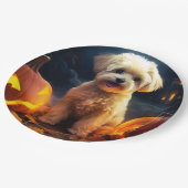 Halloween Yorkipoo met pompoenen eng Papieren Bordje (Gekanteld)