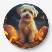 Halloween Yorkipoo met pompoenen eng Papieren Bordje (Voorkant)