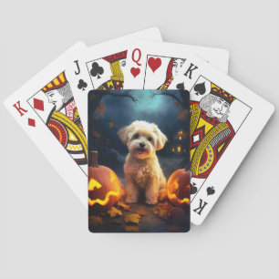 Halloween Yorkipoo met pompoenen eng Pokerkaarten