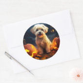Halloween Yorkipoo met pompoenen eng Ronde Sticker (Envelop)