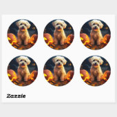 Halloween Yorkipoo met pompoenen eng Ronde Sticker (Vel)