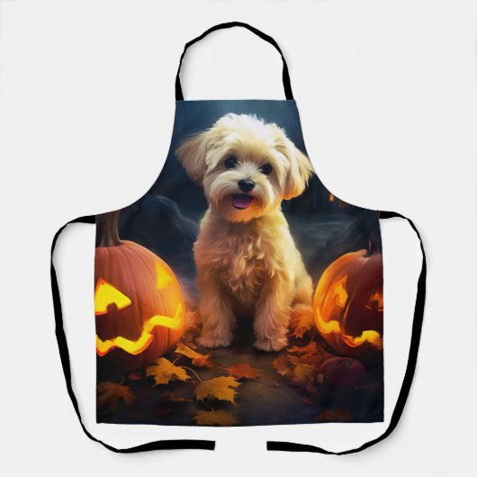 Halloween Yorkipoo met pompoenen eng Schort (Voorkant)