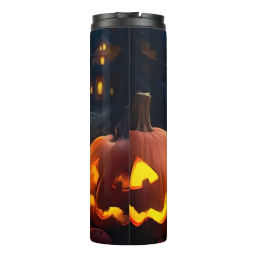 Halloween Yorkipoo met pompoenen eng Thermosbeker (Achterkant)