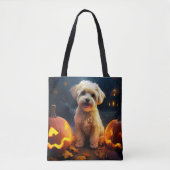 Halloween Yorkipoo met pompoenen eng Tote Bag (Voorkant)