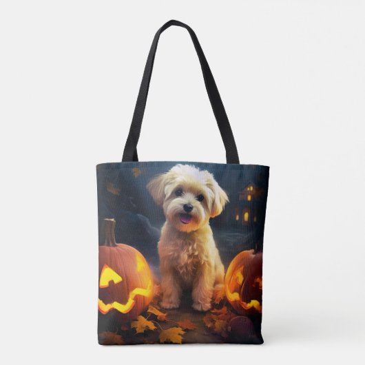 Halloween Yorkipoo met pompoenen eng Tote Bag (Achterkant)