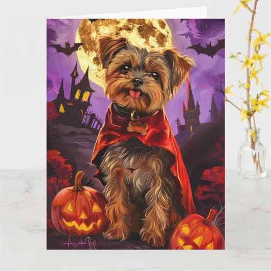 Halloween Yorkipoo Vampire Pumpkins eng Kaart (Gele Bloem)