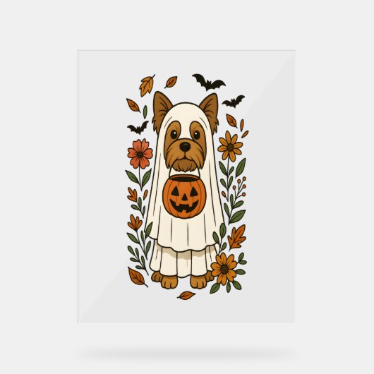 Halloween Yorkshire Terrier Bloemen Halloween Acryl Bord (Voorkant)