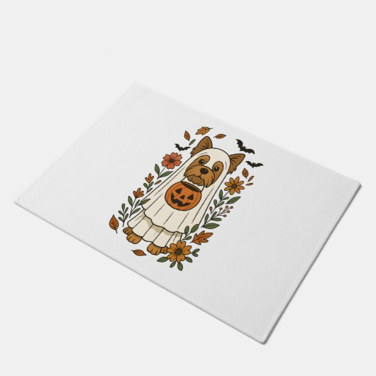 Halloween Yorkshire Terrier Bloemen Halloween Deurmat (Schuin)