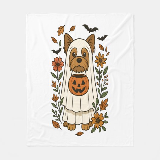 Halloween Yorkshire Terrier Bloemen Halloween Fleece Deken (Voorkant)