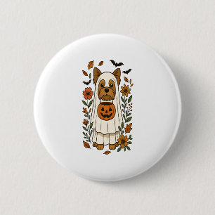 Halloween Yorkshire Terrier Bloemen Halloween Ronde Button 5,7 Cm