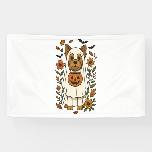 Halloween Yorkshire Terrier Bloemen Halloween Spandoek (Horizontaal)