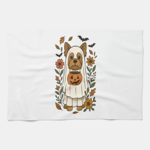 Halloween Yorkshire Terrier Bloemen Halloween Theedoek