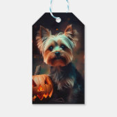 Halloween Yorkshire Terrier met pompoenen eng Cadeaulabel (Achterkant)