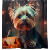 Halloween Yorkshire Terrier met pompoenen eng Douchegordijn (Voorkant)