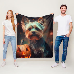 Halloween Yorkshire Terrier met pompoenen eng Fleece Deken