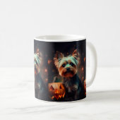 Halloween Yorkshire Terrier met pompoenen eng Koffiemok (Voorkant rechts)