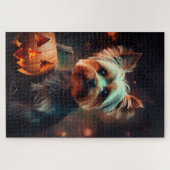 Halloween Yorkshire Terrier met pompoenen eng Legpuzzel (Horizontaal)