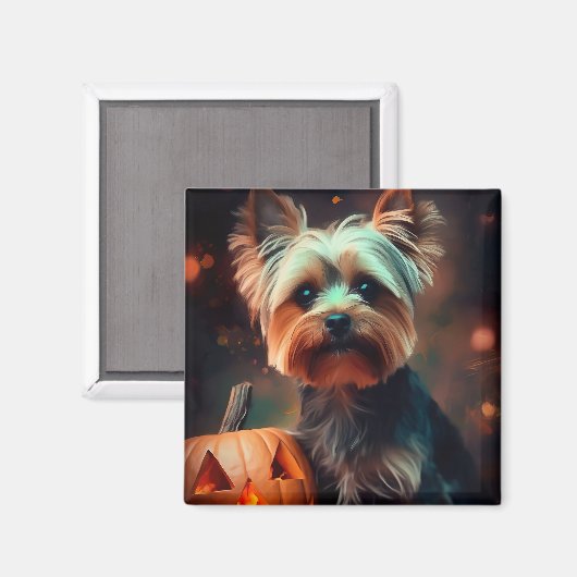 Halloween Yorkshire Terrier met pompoenen eng Magneet (Voorkant / Achterkant)