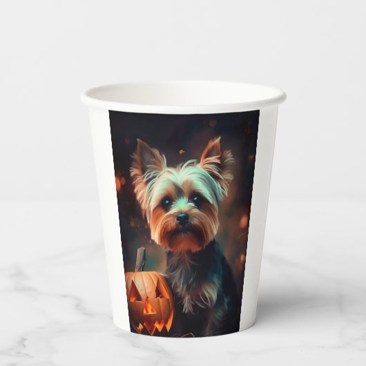 Halloween Yorkshire Terrier met pompoenen eng Papieren Bekers (Achterkant)