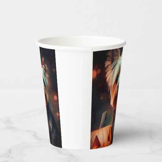 Halloween Yorkshire Terrier met pompoenen eng Papieren Bekers (Rechts)