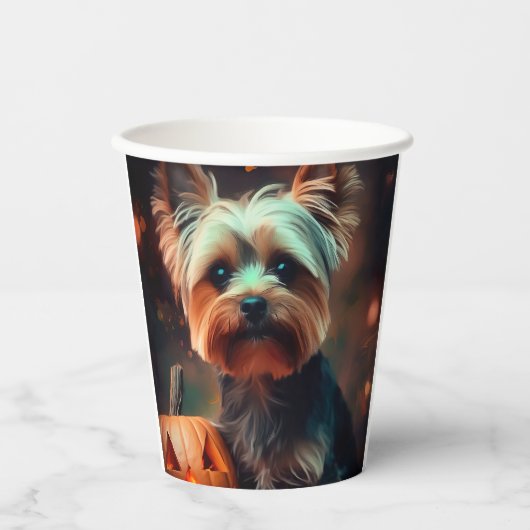 Halloween Yorkshire Terrier met pompoenen eng Papieren Bekers (Voorkant)