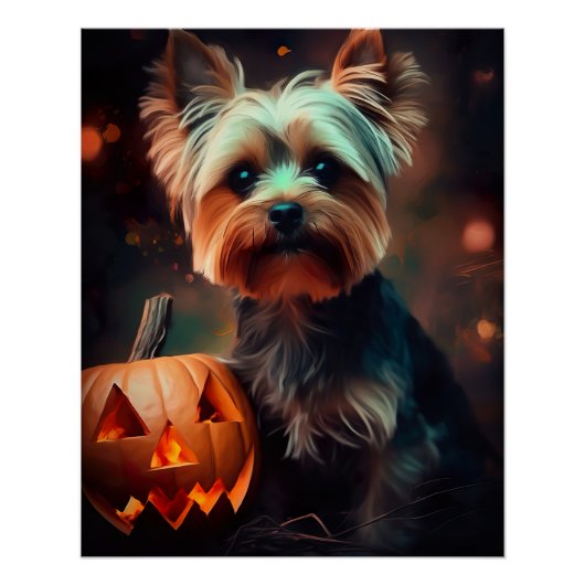 Halloween Yorkshire Terrier met pompoenen eng Perfect Poster (Voorkant)