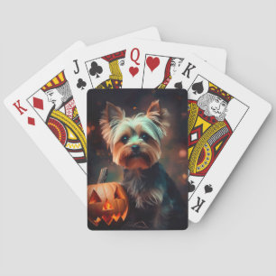 Halloween Yorkshire Terrier met pompoenen eng Pokerkaarten