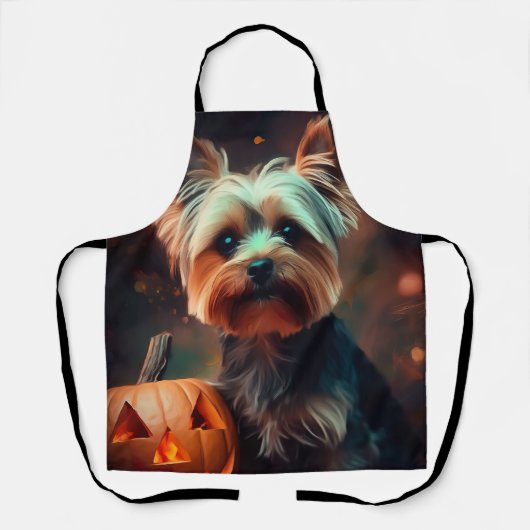 Halloween Yorkshire Terrier met pompoenen eng Schort (Voorkant)