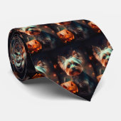 Halloween Yorkshire Terrier met pompoenen eng Stropdas (Opgerold)