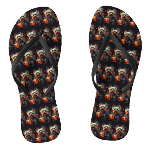 Halloween Yorkshire Terrier met pompoenen eng Teenslippers
