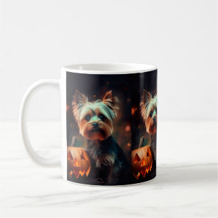 Halloween Yorkshire Terrier Met Pompoenen Griezele Koffiemok