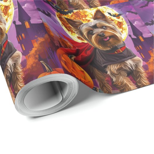 Halloween Yorkshire Terrier Vampire Pumpkins eng Cadeaupapier (Rol Hoek)