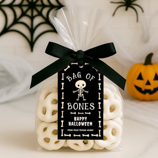 Halloween Zak Met Botten Cadeaulabel