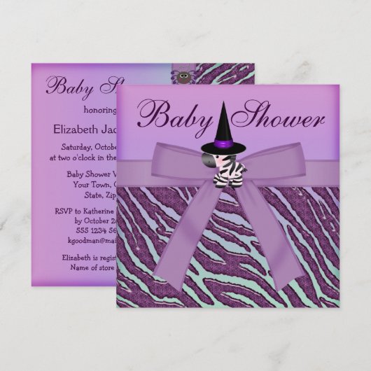 Halloween Zebra Paars Animal Print Baby shower Kaart (Voorkant / Achterkant)