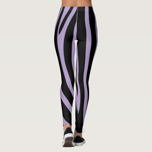 Halloween Zebra Stripes Zwart & Lavendel Leggings (Achterkant)