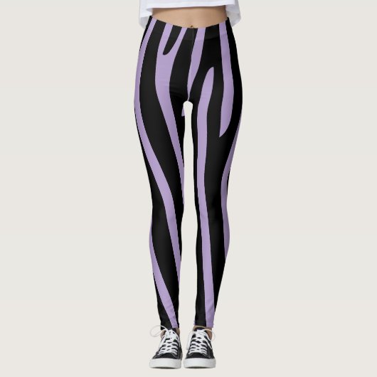 Halloween Zebra Stripes Zwart & Lavendel Leggings (Voorkant)