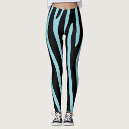 Halloween Zebra Stripes Zwart & Lichtblauw Leggings