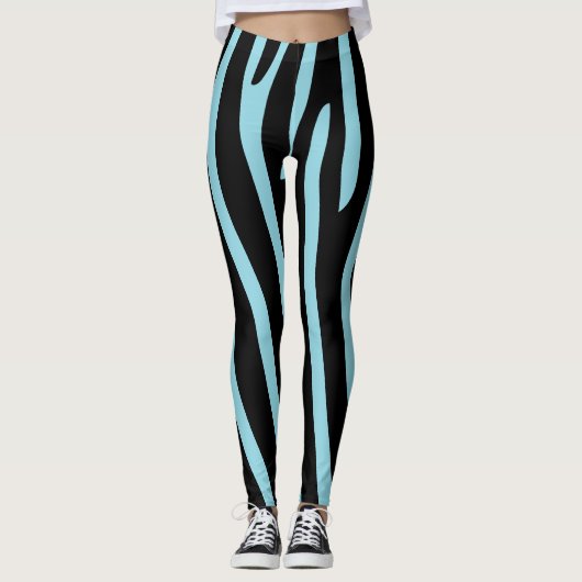 Halloween Zebra Stripes Zwart & Lichtblauw Leggings (Voorkant)