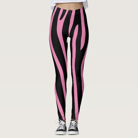 Halloween Zebra Stripes Zwart & Roze Leggings (Voorkant)