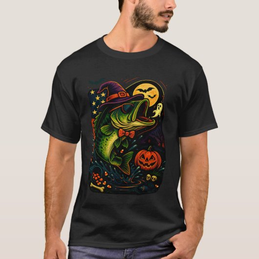 Halloween Zeebaars Vis US Vlag Kostuum Patriottisc T-shirt (Voorkant)