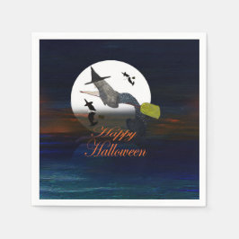 Halloween zeemeermin heks in maanlicht feest serve servet
